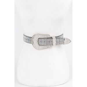 Plus Size Rhinestone Western Belt Womens M Silver New Crystal Studded Buckle